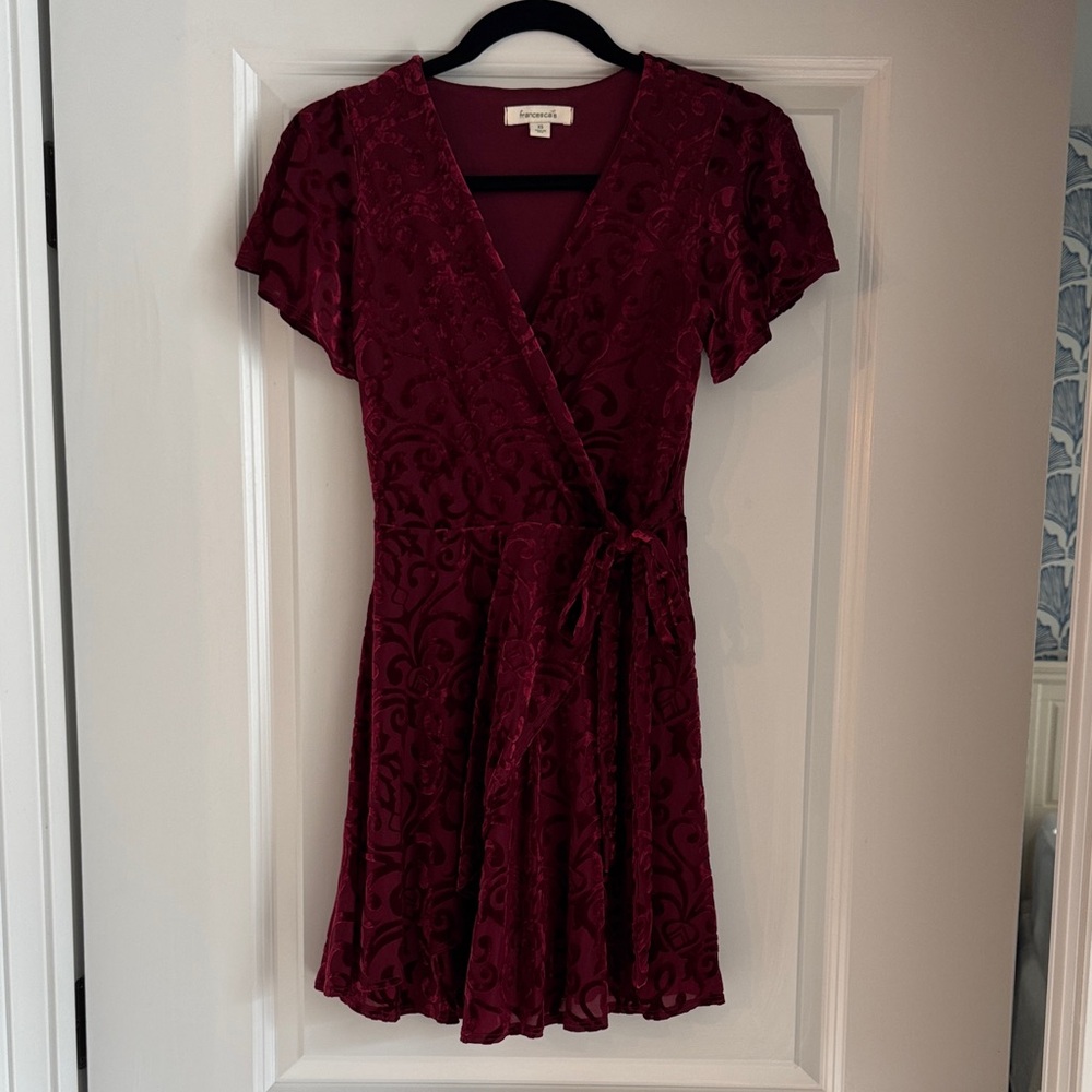 Francesca’s Deep Red Wrap Mini Dress